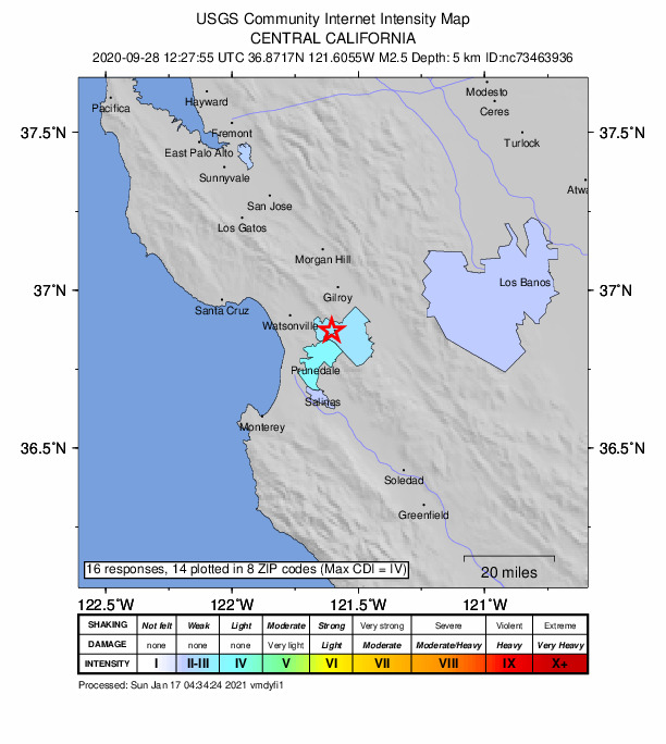Did You Feel It? map: shaking reported by the public
