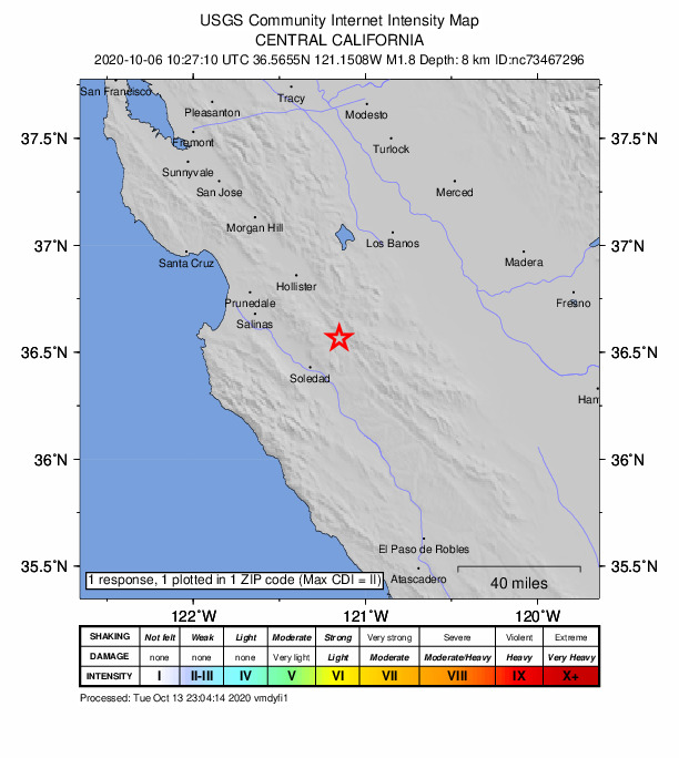 Did You Feel It? map: shaking reported by the public