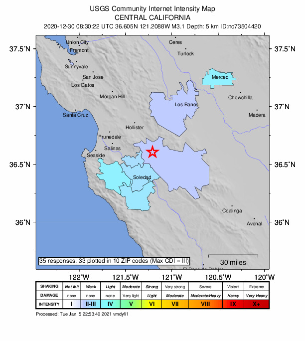Did You Feel It? map: shaking reported by the public