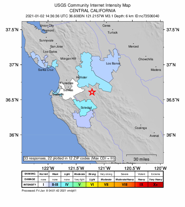 Did You Feel It? map: shaking reported by the public