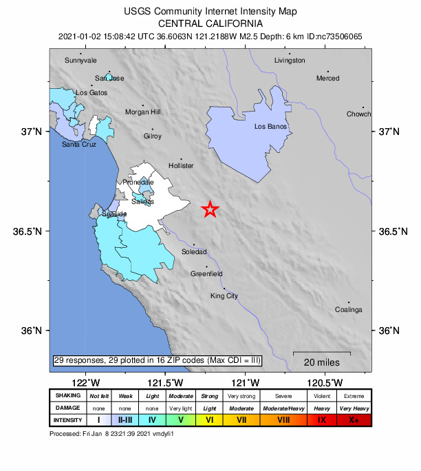 Did You Feel It? map: shaking reported by the public