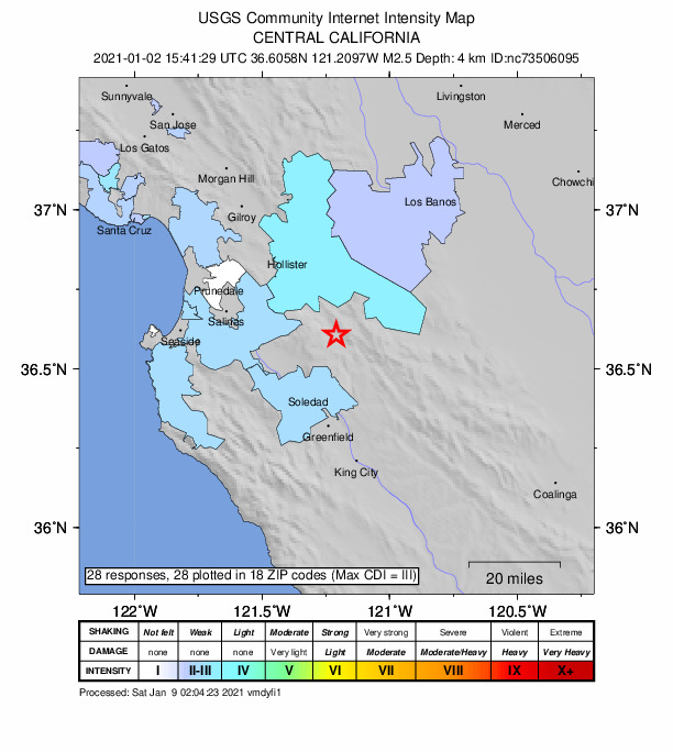 Did You Feel It? map: shaking reported by the public