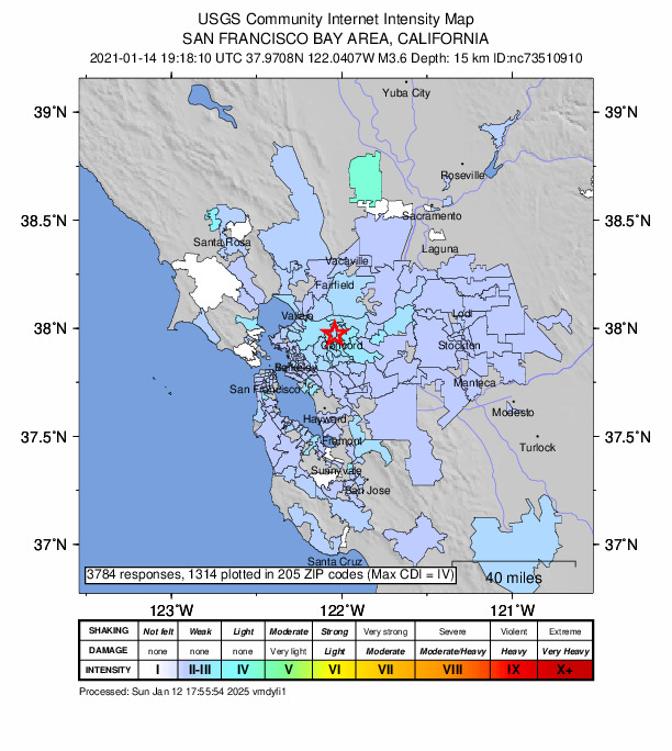 Did You Feel It? map: shaking reported by the public