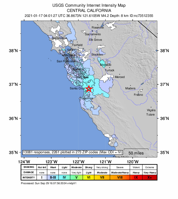 Did You Feel It? map: shaking reported by the public