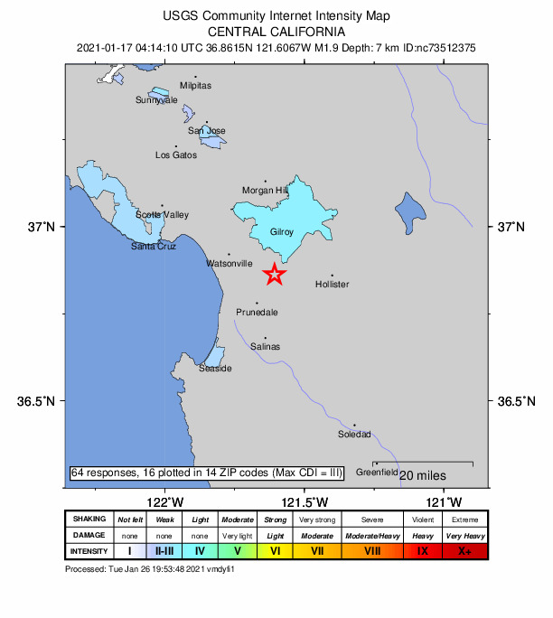 Did You Feel It? map: shaking reported by the public