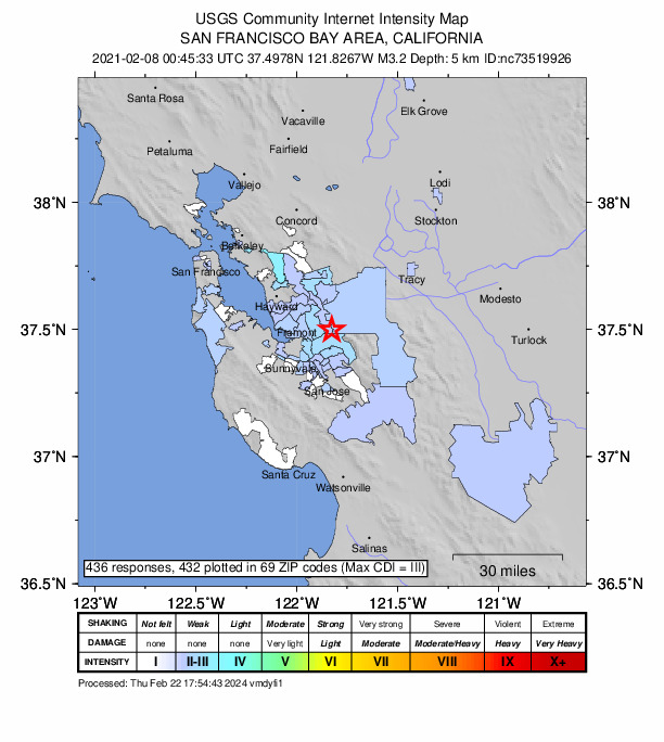 Did You Feel It? map: shaking reported by the public