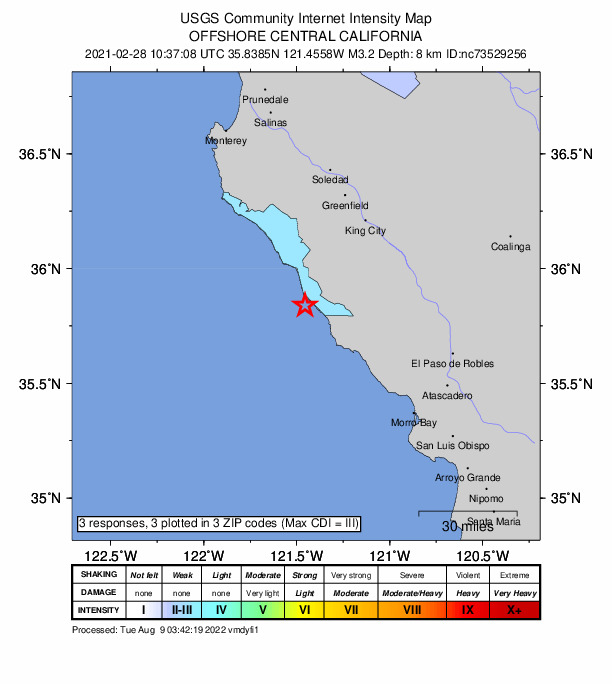 Did You Feel It? map: shaking reported by the public