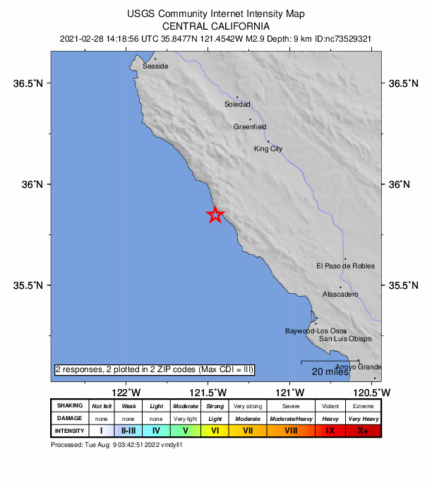 Did You Feel It? map: shaking reported by the public