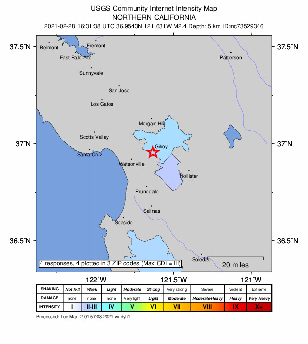 Did You Feel It? map: shaking reported by the public