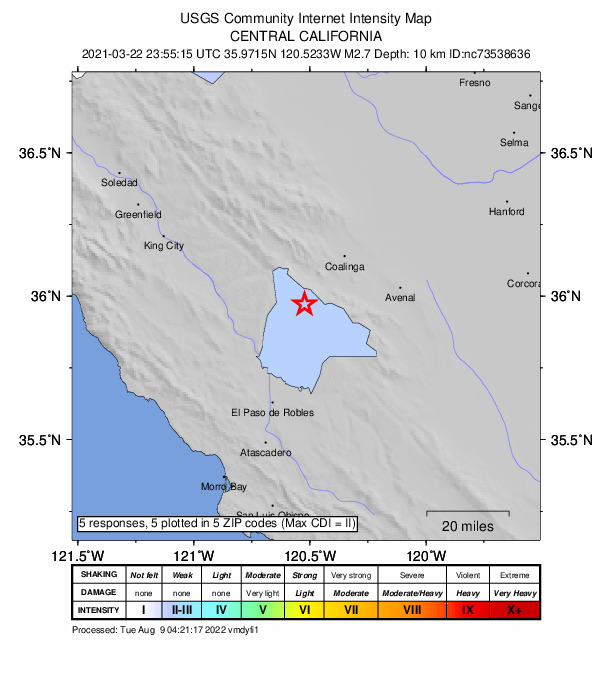Did You Feel It? map: shaking reported by the public