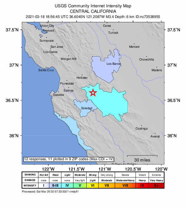 Did You Feel It? map: shaking reported by the public