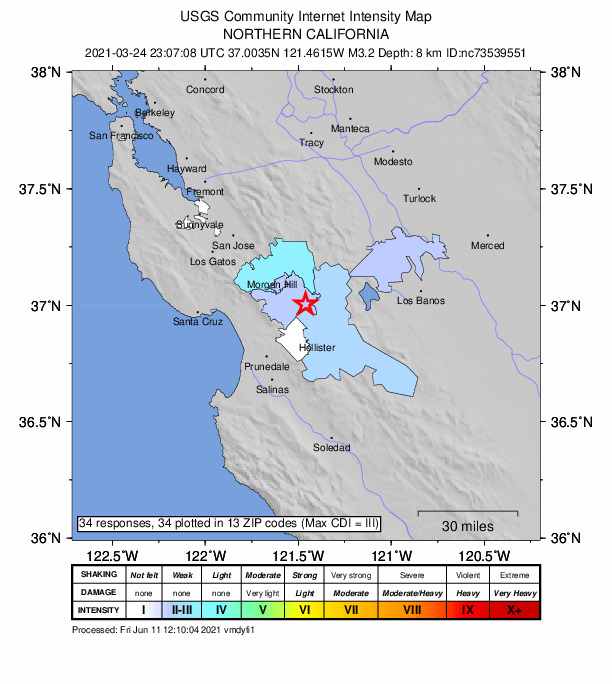 Did You Feel It? map: shaking reported by the public