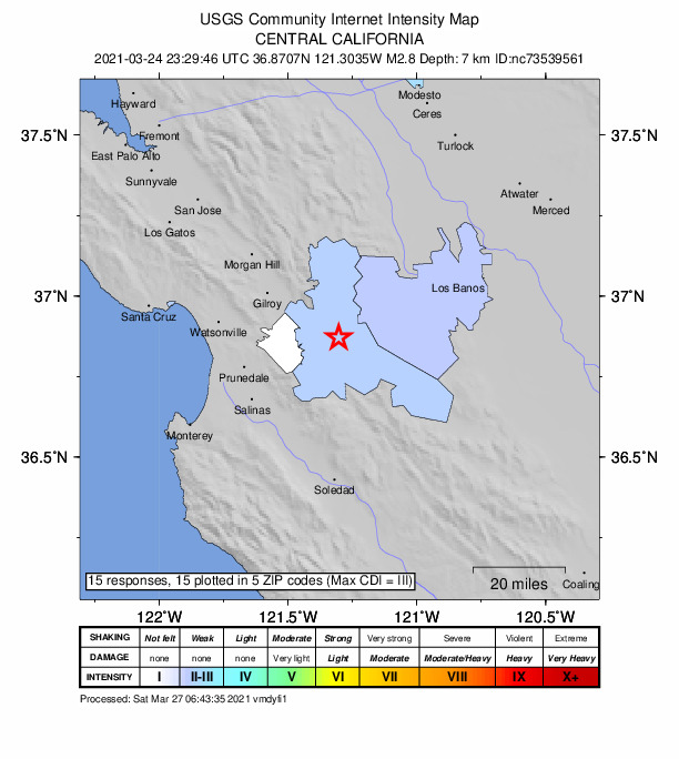 Did You Feel It? map: shaking reported by the public