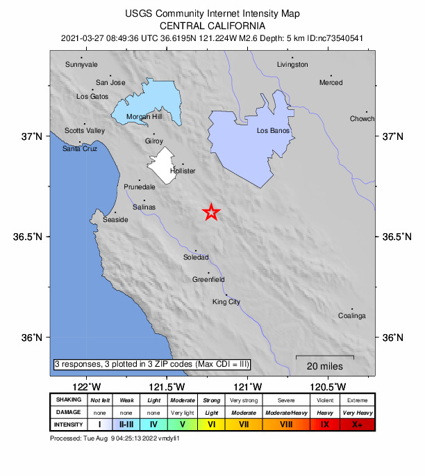Did You Feel It? map: shaking reported by the public