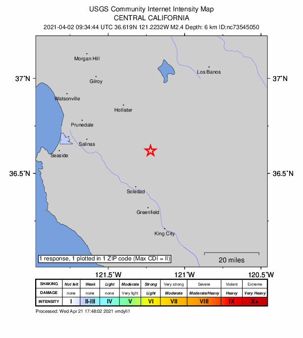 Did You Feel It? map: shaking reported by the public