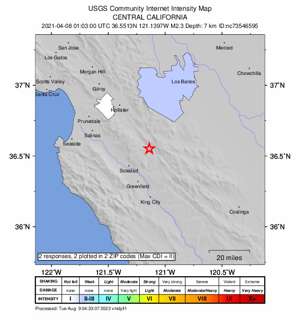 Did You Feel It? map: shaking reported by the public