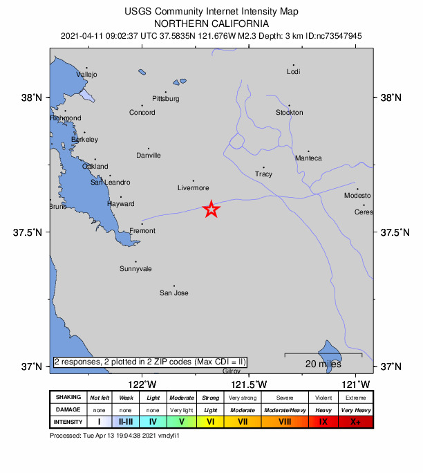 Did You Feel It? map: shaking reported by the public