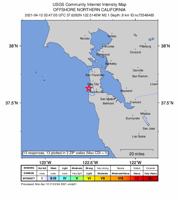 Did You Feel It? map: shaking reported by the public