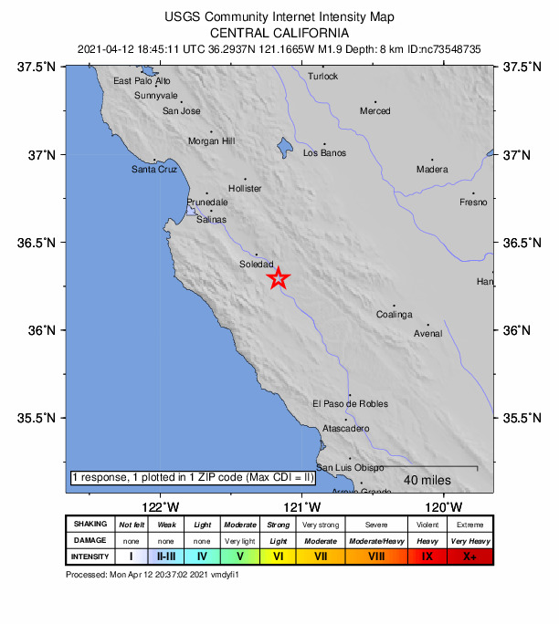 Did You Feel It? map: shaking reported by the public