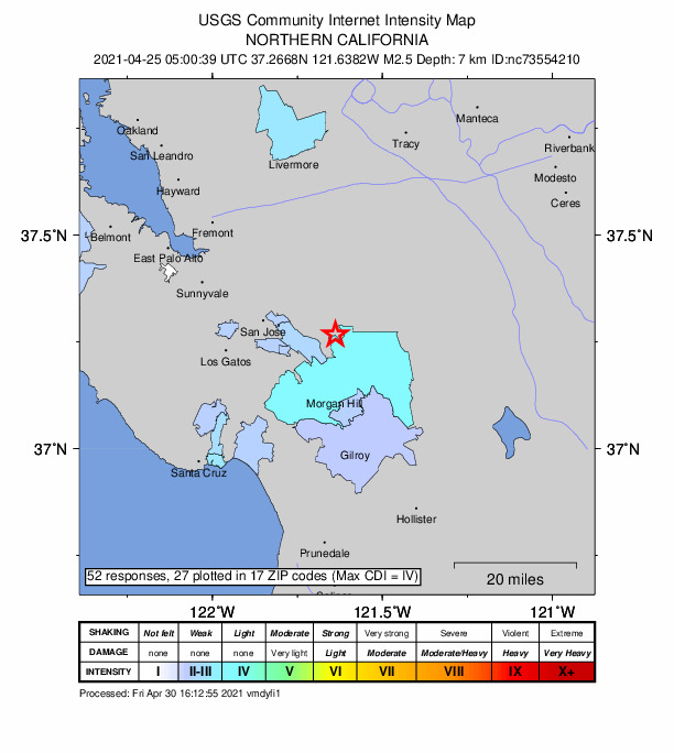 Did You Feel It? map: shaking reported by the public