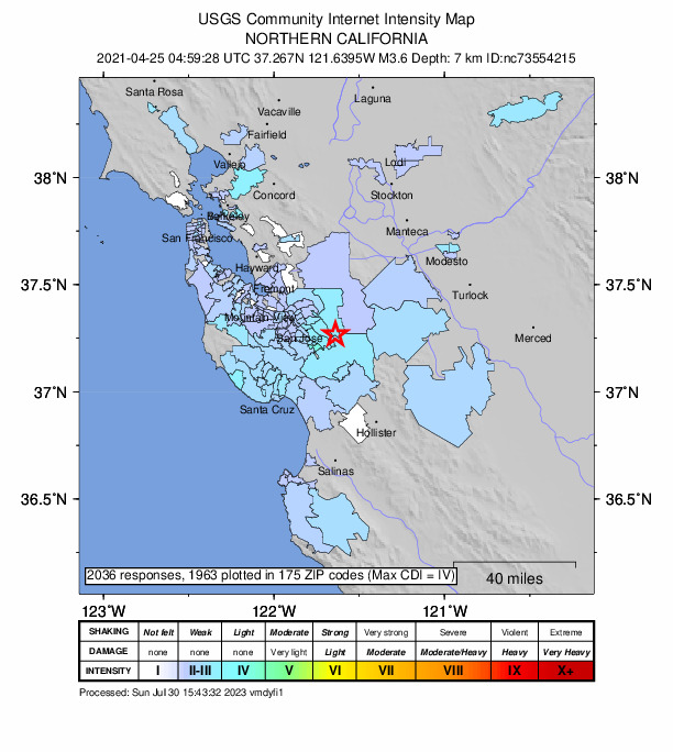 Did You Feel It? map: shaking reported by the public
