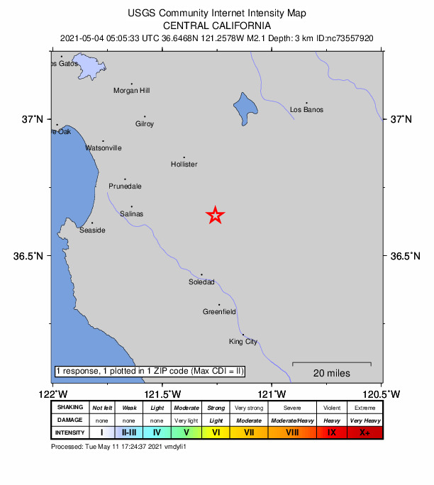 Did You Feel It? map: shaking reported by the public