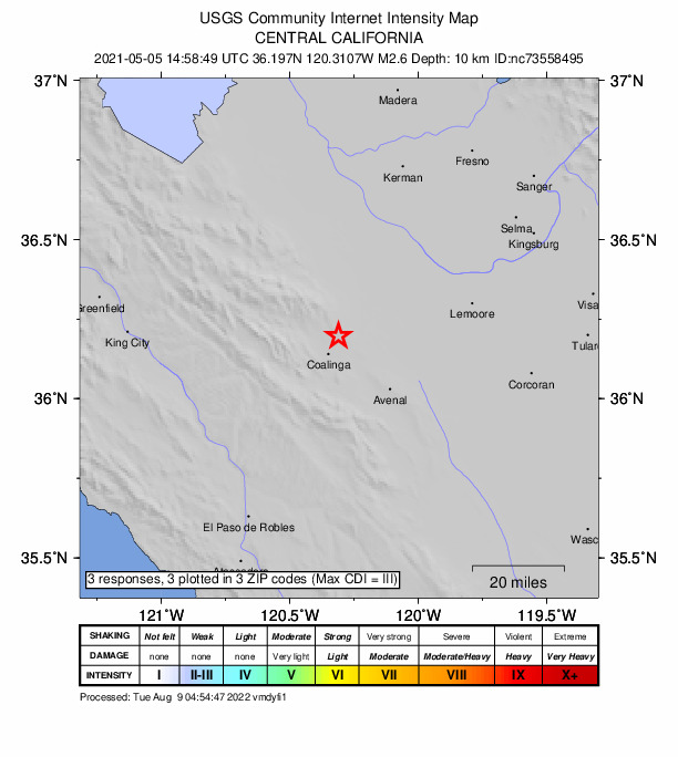 Did You Feel It? map: shaking reported by the public