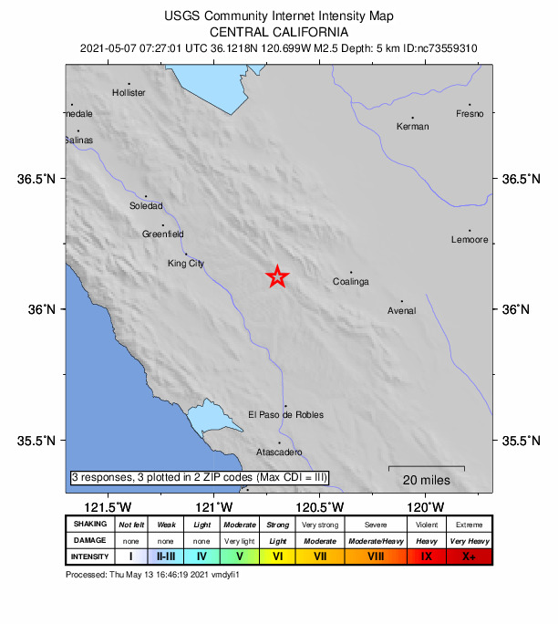 Did You Feel It? map: shaking reported by the public