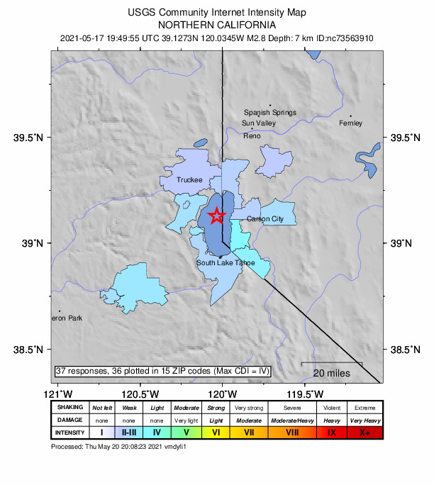 Did You Feel It? map: shaking reported by the public