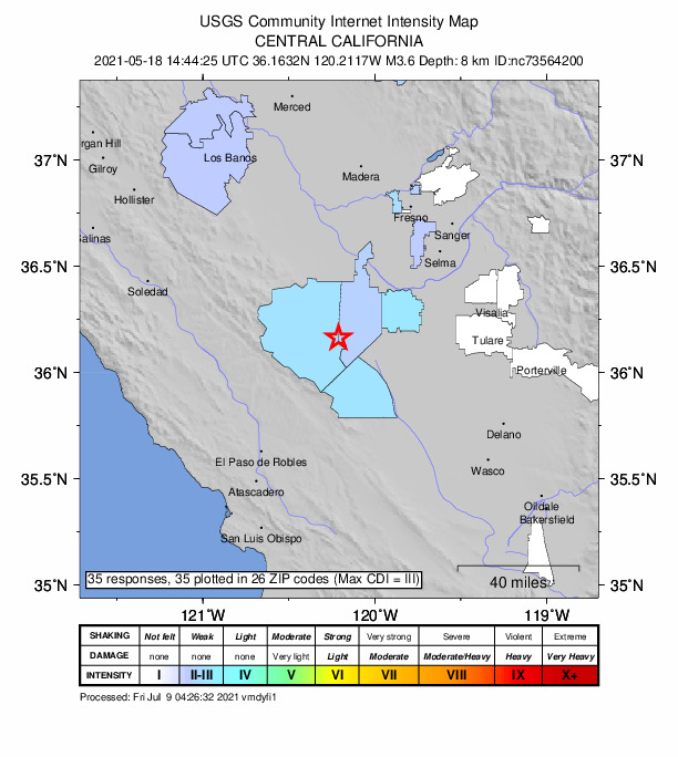Did You Feel It? map: shaking reported by the public