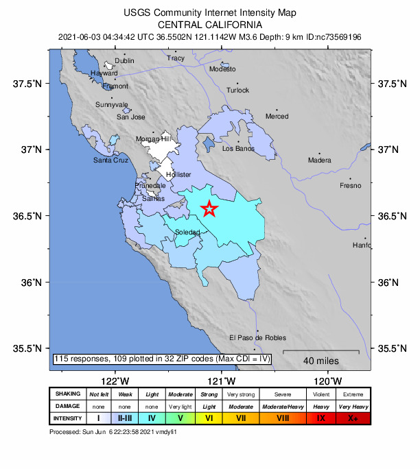 Did You Feel It? map: shaking reported by the public