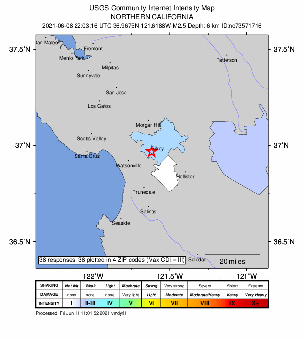 Did You Feel It? map: shaking reported by the public