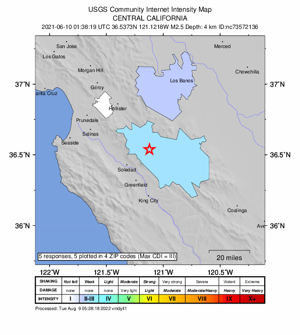 Did You Feel It? map: shaking reported by the public