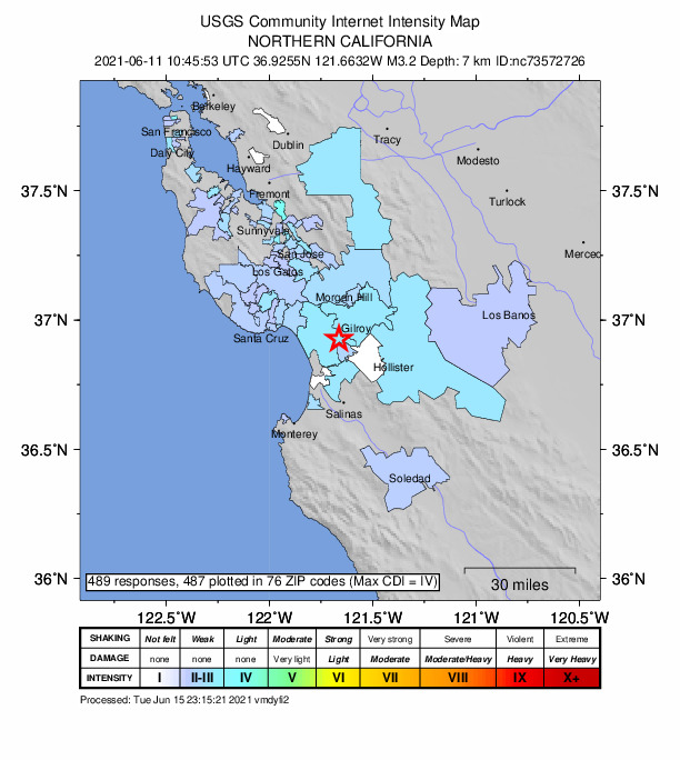 Did You Feel It? map: shaking reported by the public