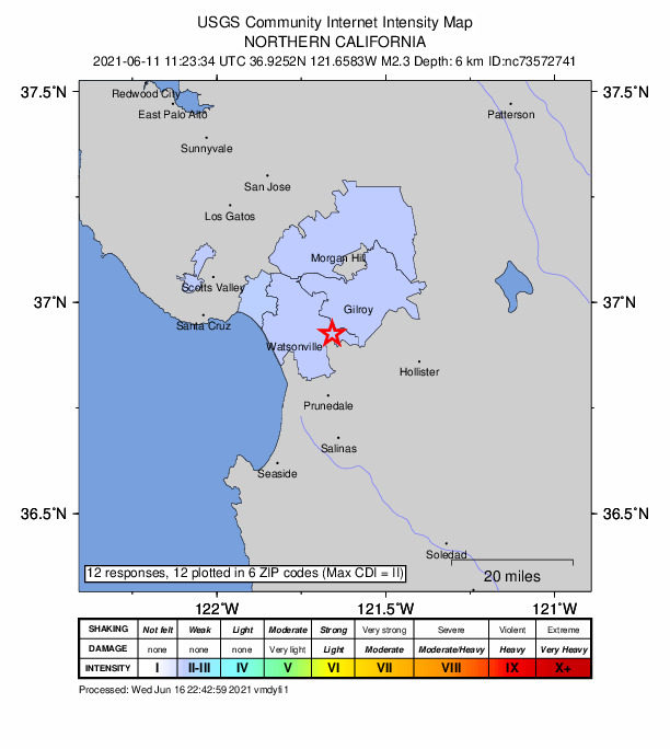 Did You Feel It? map: shaking reported by the public