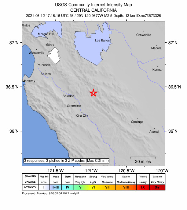 Did You Feel It? map: shaking reported by the public