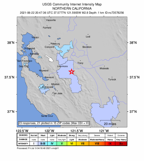 Did You Feel It? map: shaking reported by the public