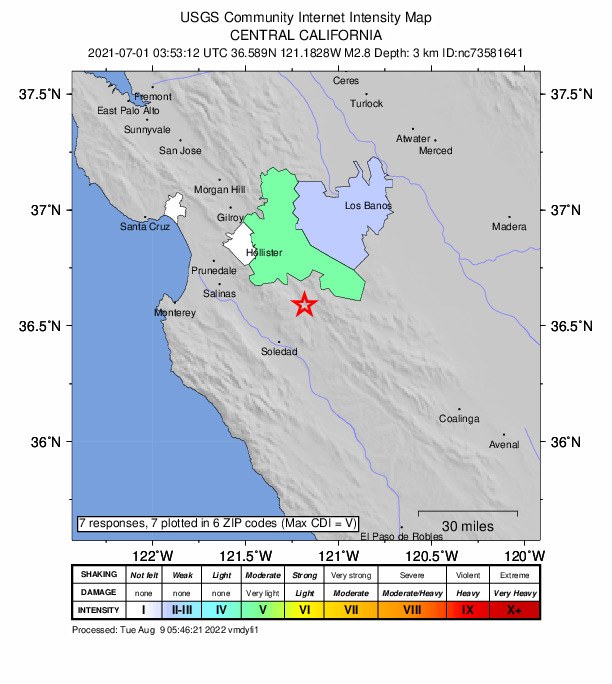Did You Feel It? map: shaking reported by the public