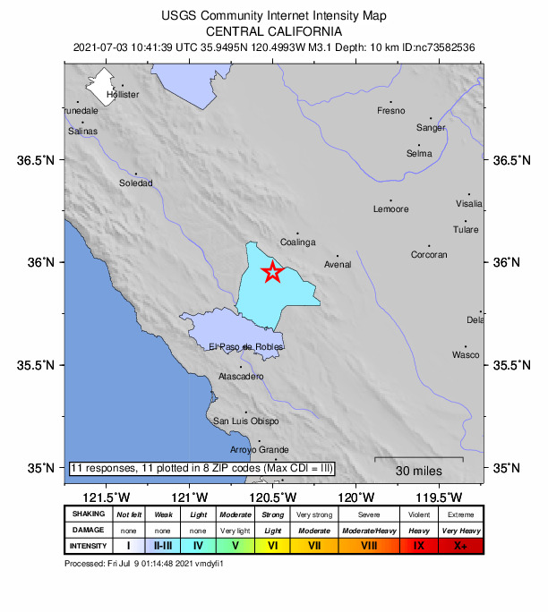 Did You Feel It? map: shaking reported by the public