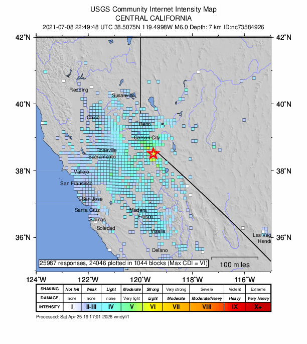 USGS DYFI community-reported intensity map for the M6.0 earthquake near Antelope Valley, CA