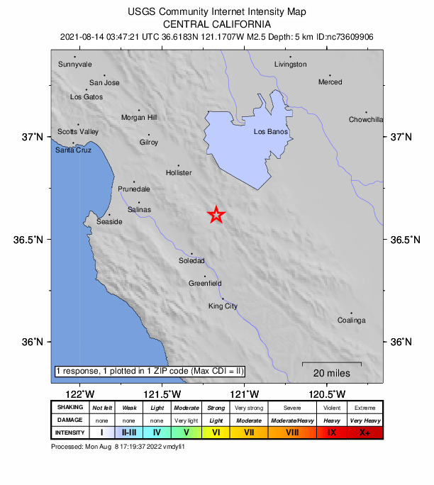 Did You Feel It? map: shaking reported by the public