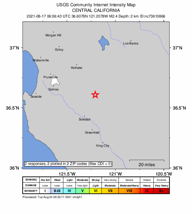 Did You Feel It? map: shaking reported by the public