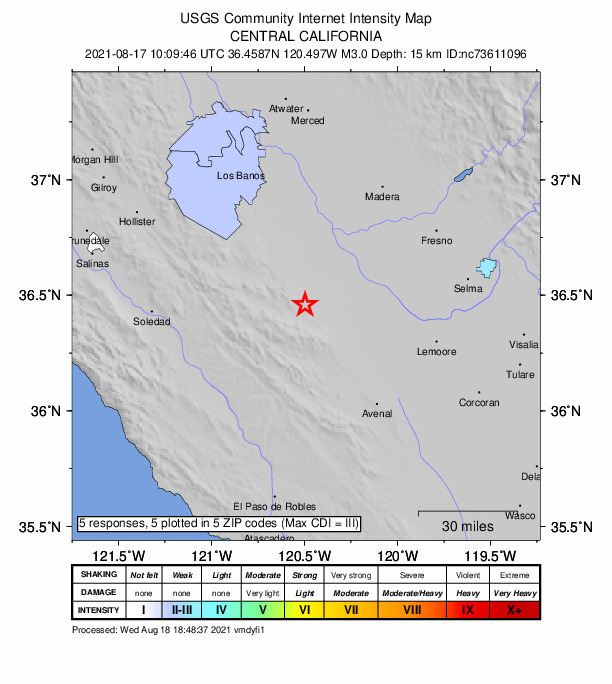 Did You Feel It? map: shaking reported by the public