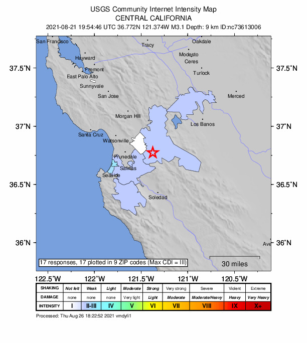 Did You Feel It? map: shaking reported by the public