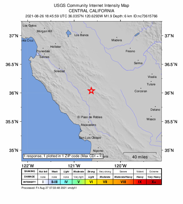 Did You Feel It? map: shaking reported by the public