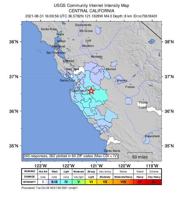 Did You Feel It? map: shaking reported by the public