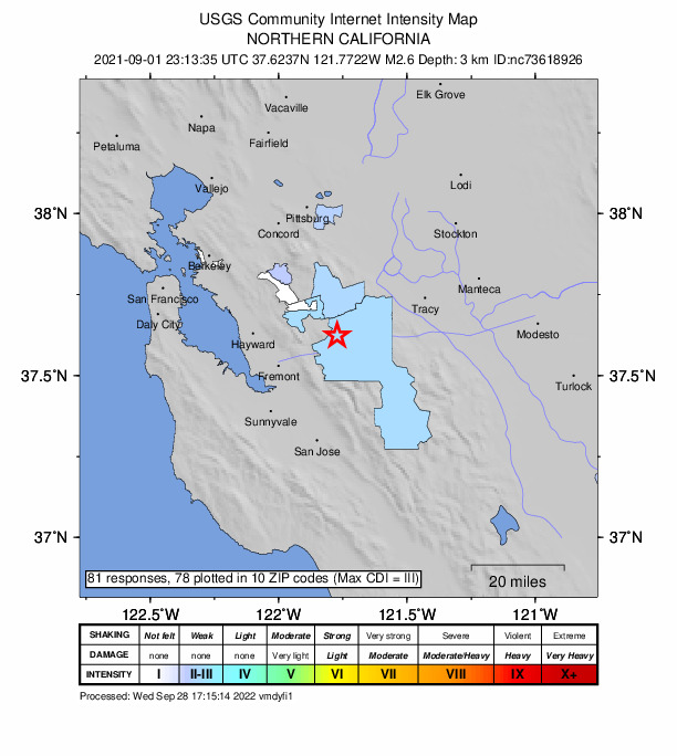 Did You Feel It? map: shaking reported by the public