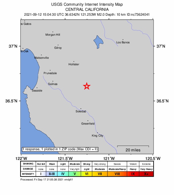 Did You Feel It? map: shaking reported by the public