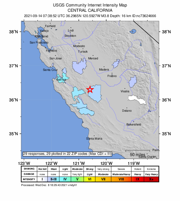 Did You Feel It? map: shaking reported by the public