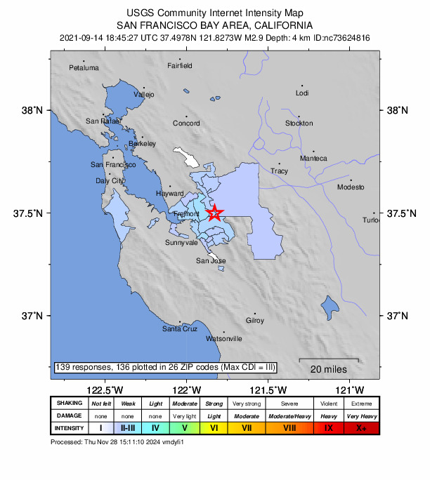 Did You Feel It? map: shaking reported by the public